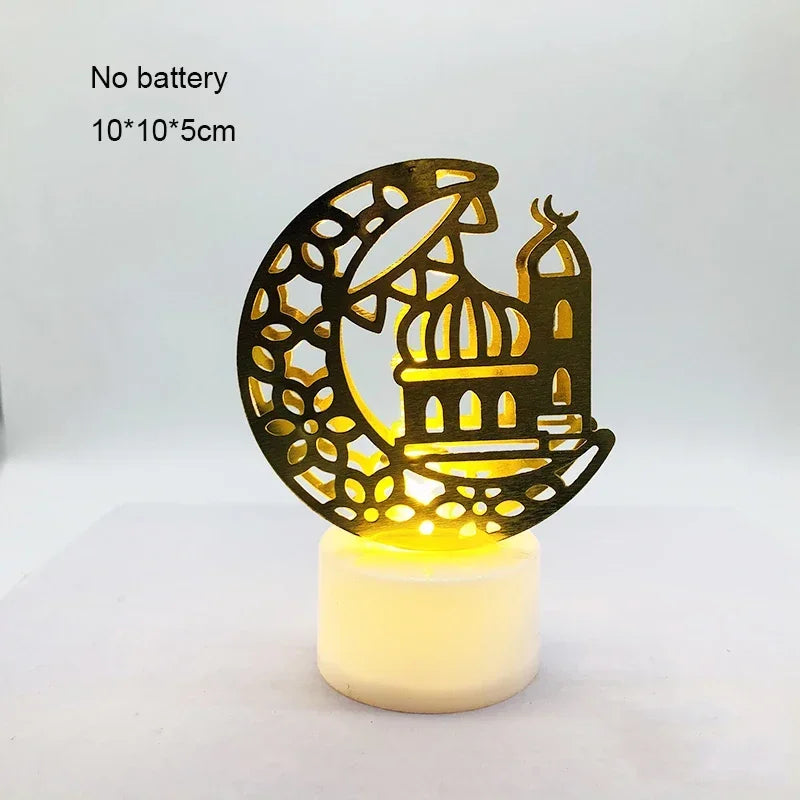 Ramadan Decoration Eid Mubarak Iron Candle LED Light Ornament Islam Muslim House Party Decoration Gift Not Include Battery