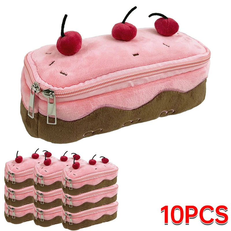 Cute Pencil Bag Plush Cherry Cake Pencil Case Large Capacity Kawaii Pencil Pouch for Girls Kids Back to School Acsesories Gift