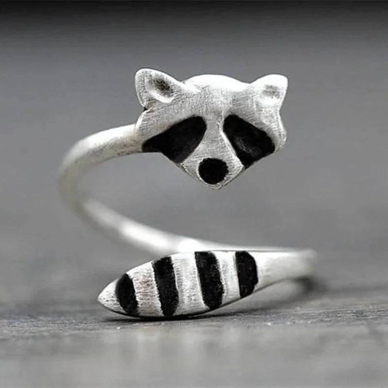Animal Rings for Women Girls Lovely Open Raccoon Rings Snake Ring Fox Tail Ring for Wife Girlfriend Birthaday Gift