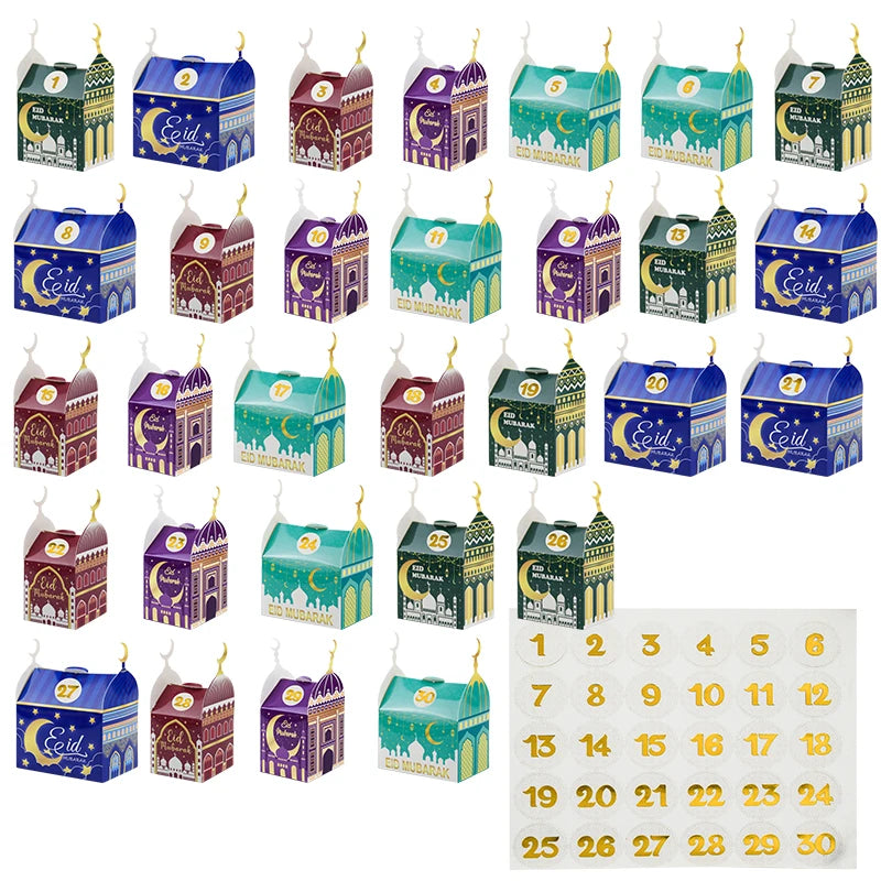 30PCS Ramdan Advent Calendar,30 Empty Boxes for 30 days, Eid Mubarak Coutdown Calendar Fillable Ramadan Gift Box