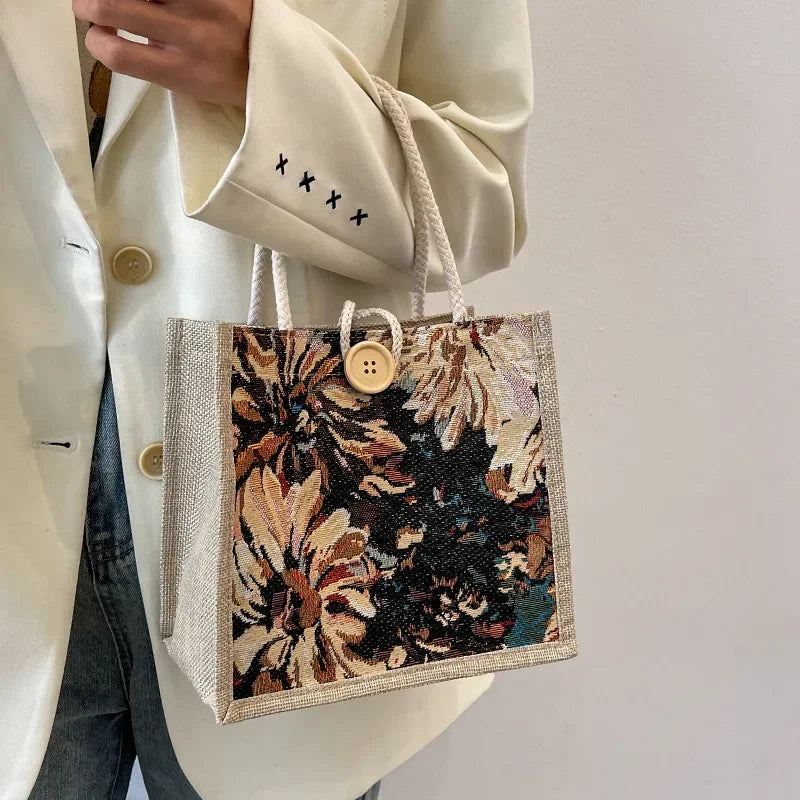 Women Ins Style Portable Hand Bag Linen Bag Students Handbags.