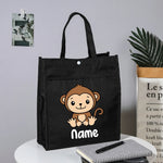 Personalized Kids Library Tote Bags Homeschool Cute Animal with Name Reading Books Bag.