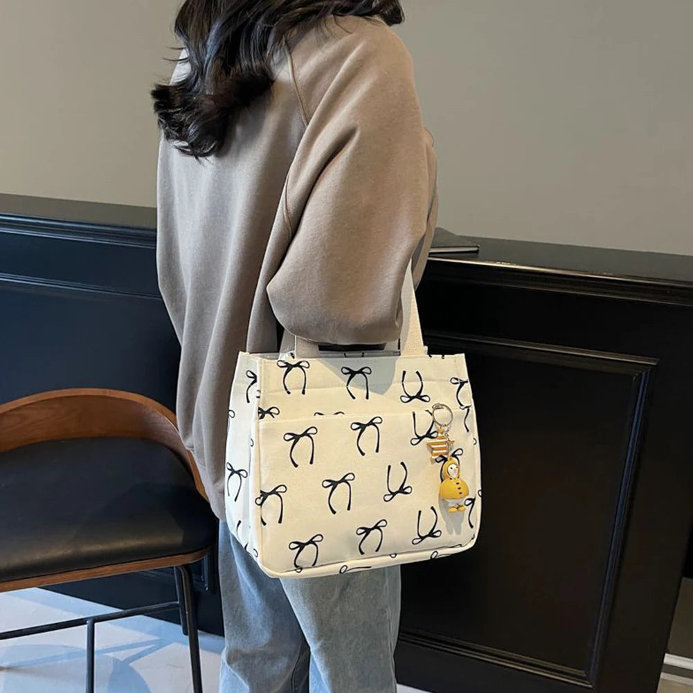 Casual Handbag with Handle Bow Print Tote Bag Lightweight Hobo Bag for Women.