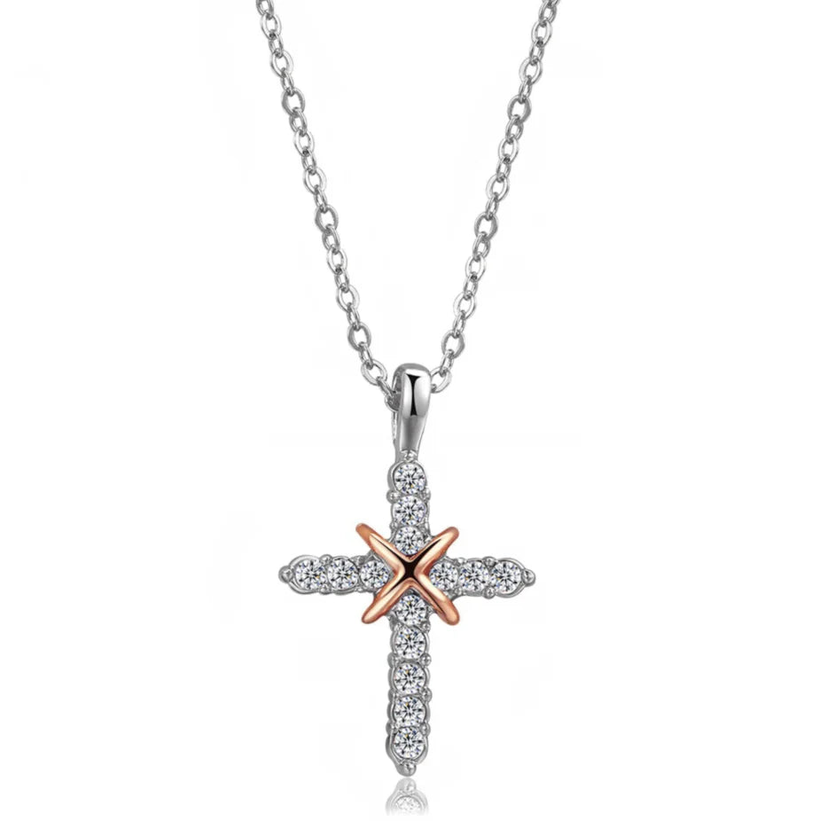 Cross Pendant Necklace For Women Iced Out Crystal Silver Plated Chain Collar Choker Necklace.