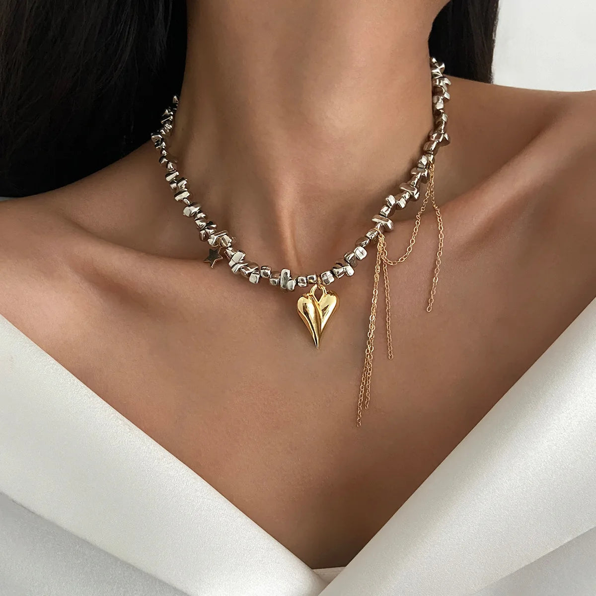 Necklaces for Women Heart-shaped Cross Imitation Pearl Tassel Long Necklace Colliers Femmes Girl Stuff