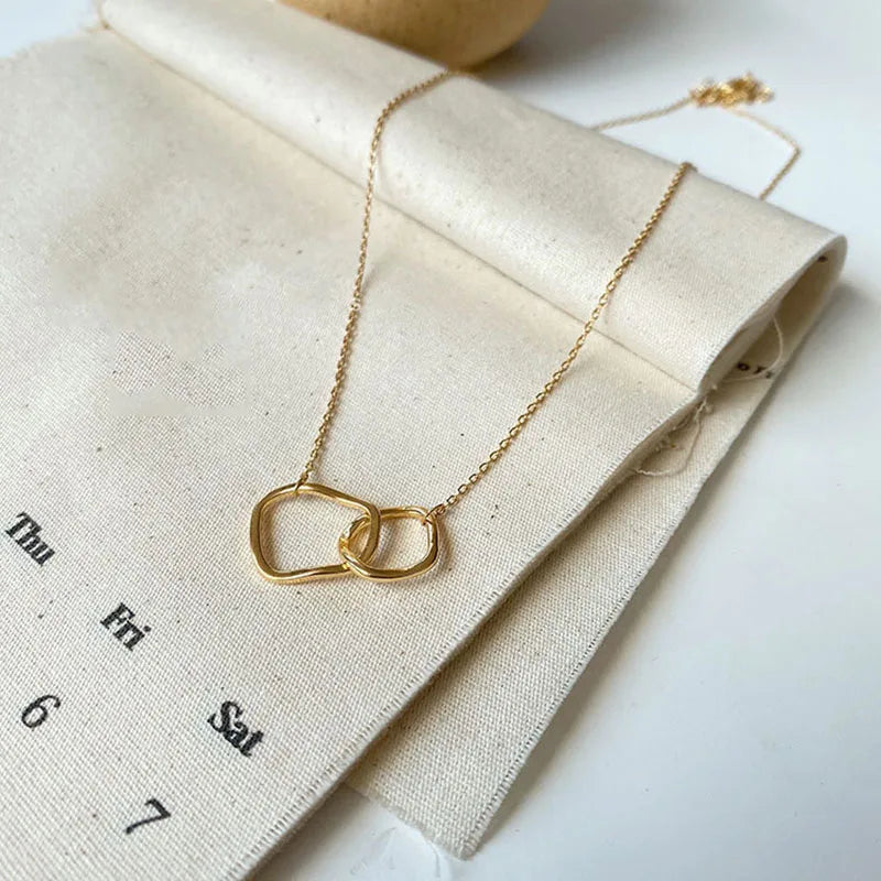 Two Round Shaped Necklaces Female Exquisite Geometric Chain Choker Neck Birthday Gift for Ladies Fashion Jewelry