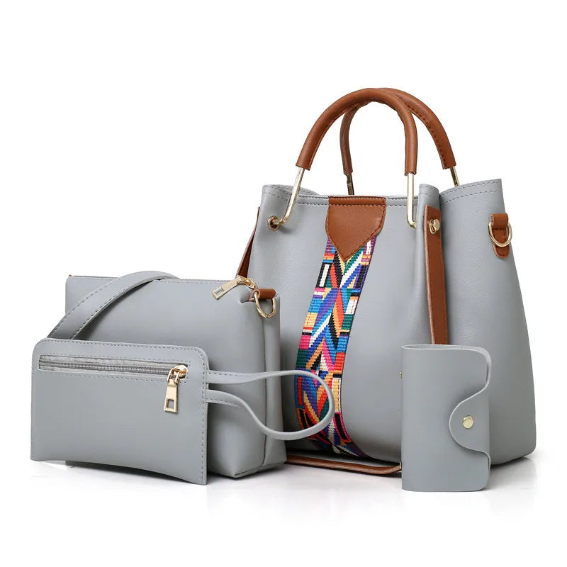 Women's Handbag New Fashion 4-Piece Set Tote Shoulder Crossbody Bag.