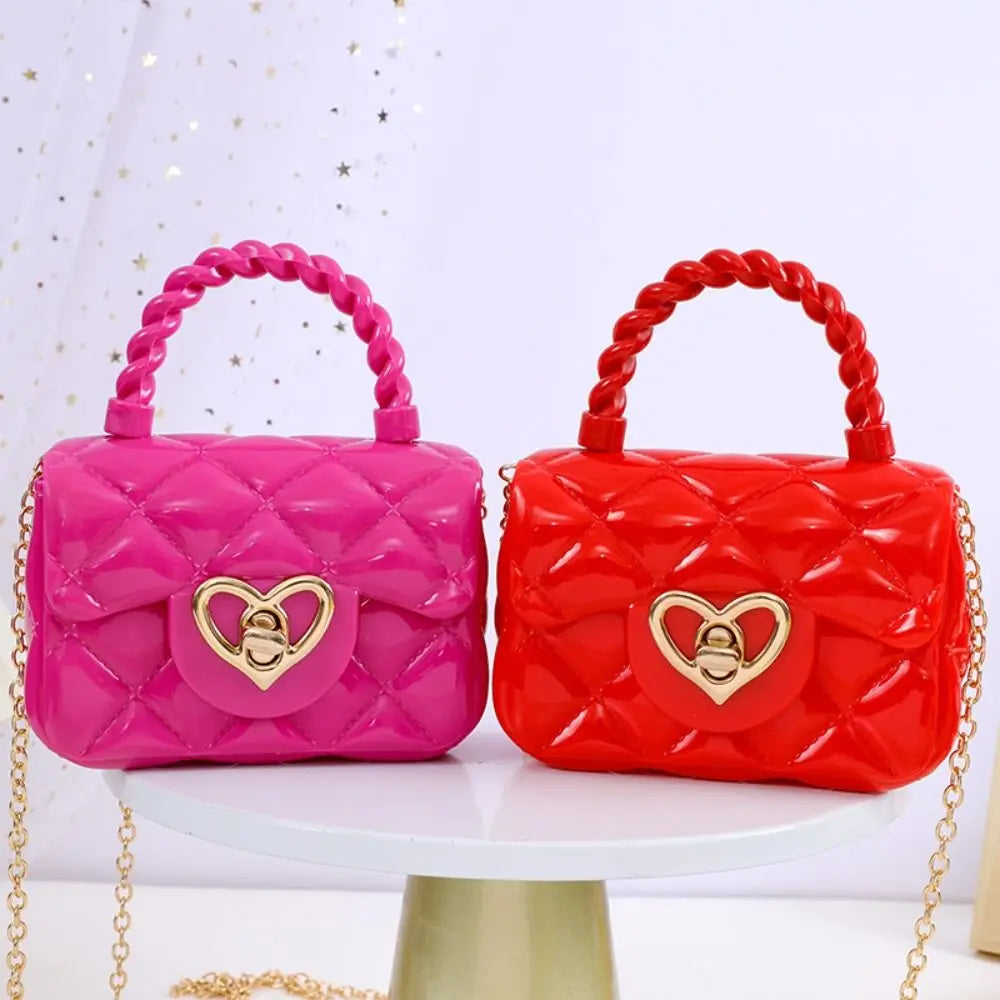 Kids PU Leather Crossbody Bags Girls Heart Shoulder Bags Children Mini Coin Purses Jelly Bag