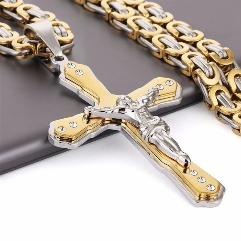 Fashion Jesus Cross Necklace Religious Faith Cross Jesus Jewelry Mens and Women's Necklace