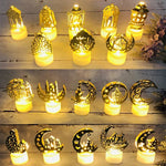 Ramadan Decoration Eid Mubarak Iron Candle LED Light Ornament Islam Muslim House Party Decoration Gift Not Include Battery