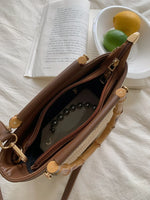Simple Hand Knitted Women's Travel Handbags Fashion Wooden Handle Ladies Shoulder Bag.