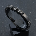 MKENDN 8MM Blue Stainless Steel Curb Chain Bracelet Men Women.