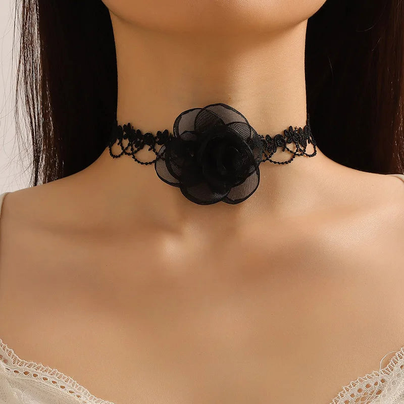 Fashion Necklace for Women Lace Heart Bell Camellia Flower Velvet Clavicle Butterfly Sexy Choker Jewelry