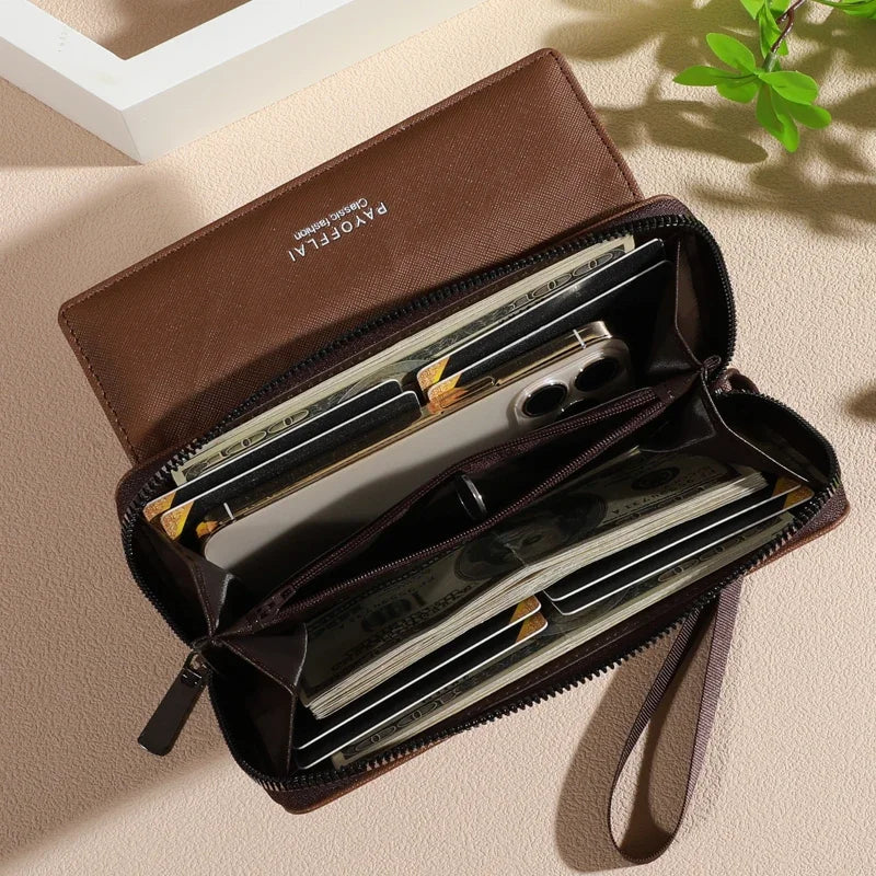 Classic Men's Faux Leather Wallet, Double Layer with Snap Closure.