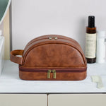Men's leather makeup bag for travel men's high-end sense large capacity storage bag.