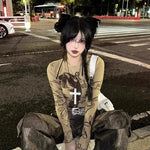 New Gothic Cool Y2K Wood Cross Pendants Necklaces Unisex Charm Chain Choker Necklace Fashion Jewelry