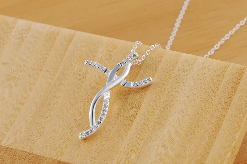 925 sterling Silver Creative cross crystal Pendant Necklace For Women fashion party wedding accessories.