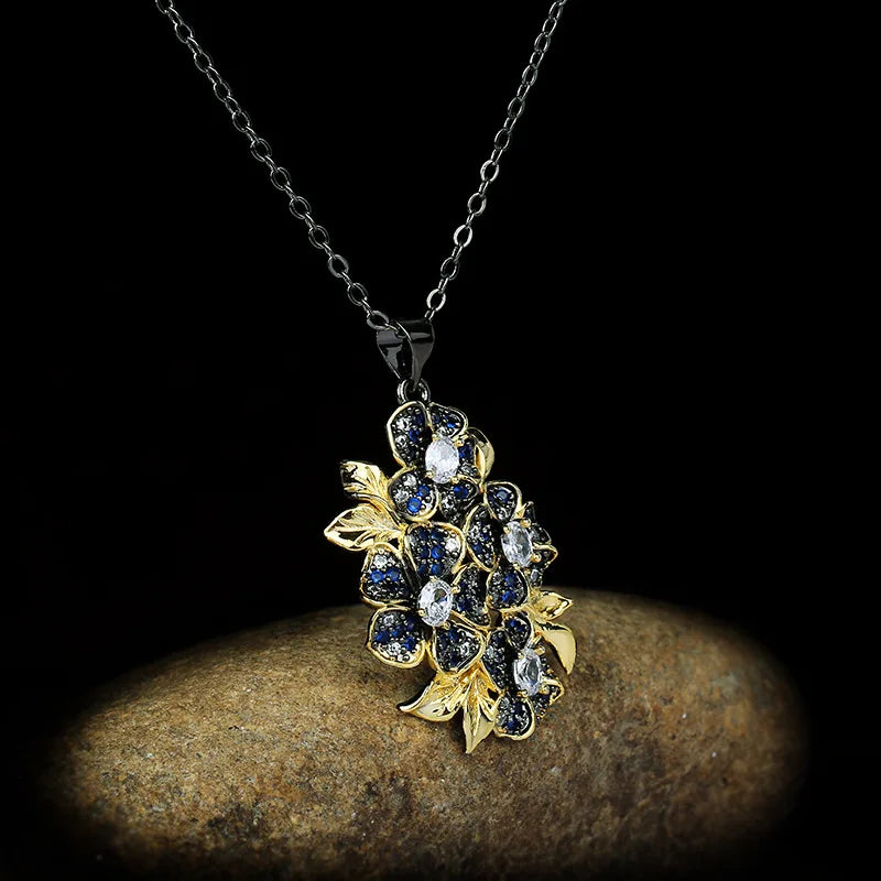 Choker Necklac for Women New Blue Zirconia Inlaid Pendent Flower Shape Clavicle Link Chain Women's Gifts