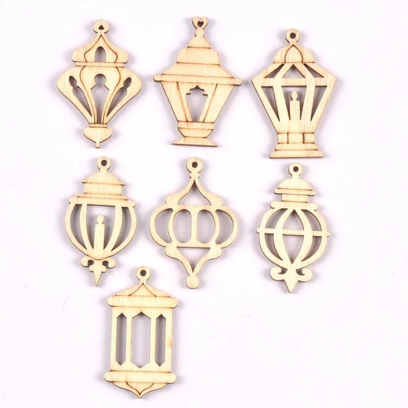 25pcs 2.5x4cm Wood Ramadan Decoration Eid Banner Mubarak Craft Lantern for Hanging Ornament Pendant Islam Muslim Party