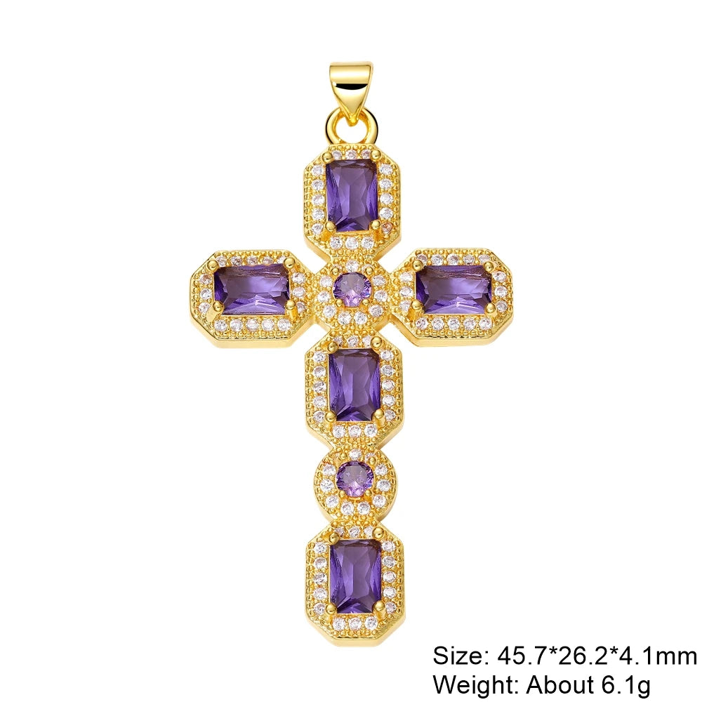 Religious Talisman Jewelry Accessories Handmade 18K Real Gold Plated Cz Paved Catholic Christian Cross