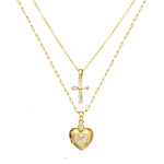 Women's High-End Heart-Shaped Necklace with Zircon Cross Pendant Stainless Steel Collarbone Chain Fashionable Jewelry