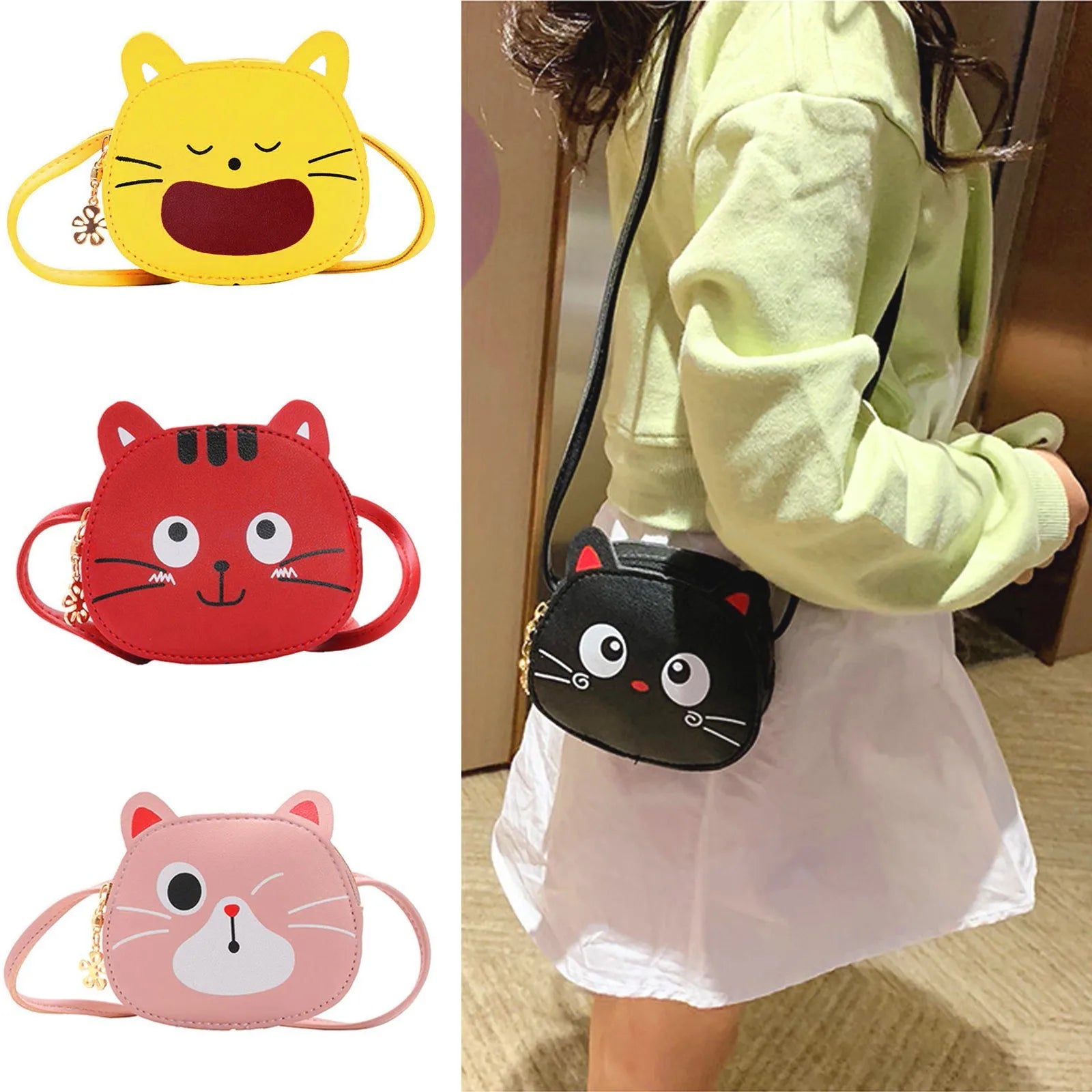 Cartoon Kids Bag Fashion Cute Cat Crossbody Bag Coin Wallet Lovely Hand Bags For Boys And Girls.