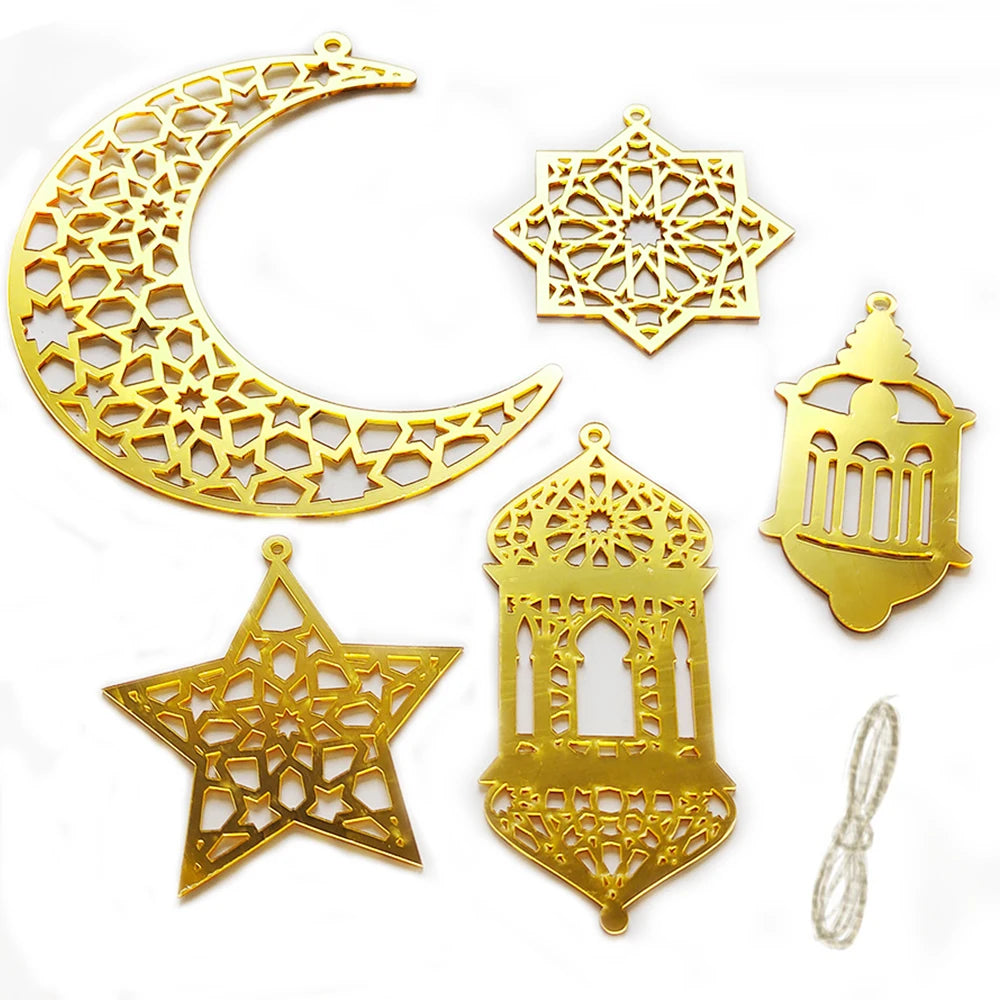Ramadan Hanging Decoration Acrylic Eid Mubarak Moon Star Lantern