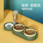 Pet Cat Food Bowl, Splash - Water proof, Three Bowl Neck Protection, Automatic Feeder, Water Storage Dispenser