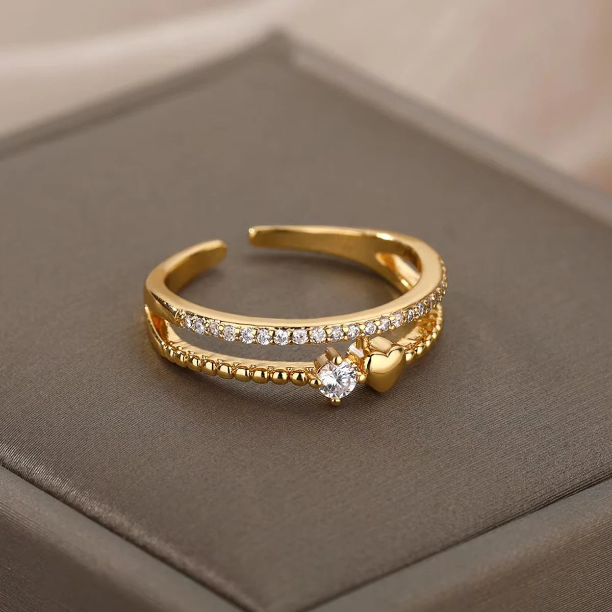 Heart Rings For Women Gold Color Double Heart Ring Wedding Engagement Jewelry Accessories Gift