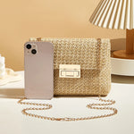 Fashion Straw Women Chain Shoulder Bag Woven High Capacity Buckle Closure Clutch Handmade Crossbody Bag Women