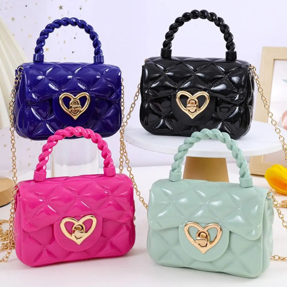 Kids PU Leather Crossbody Bags Girls Heart Shoulder Bags Children Mini Coin Purses Jelly Bag