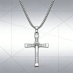 Religious Cross Necklace Iced Out Crystal Pendant Titanium Steel Cuban Chain Men's Trendy Jewelry