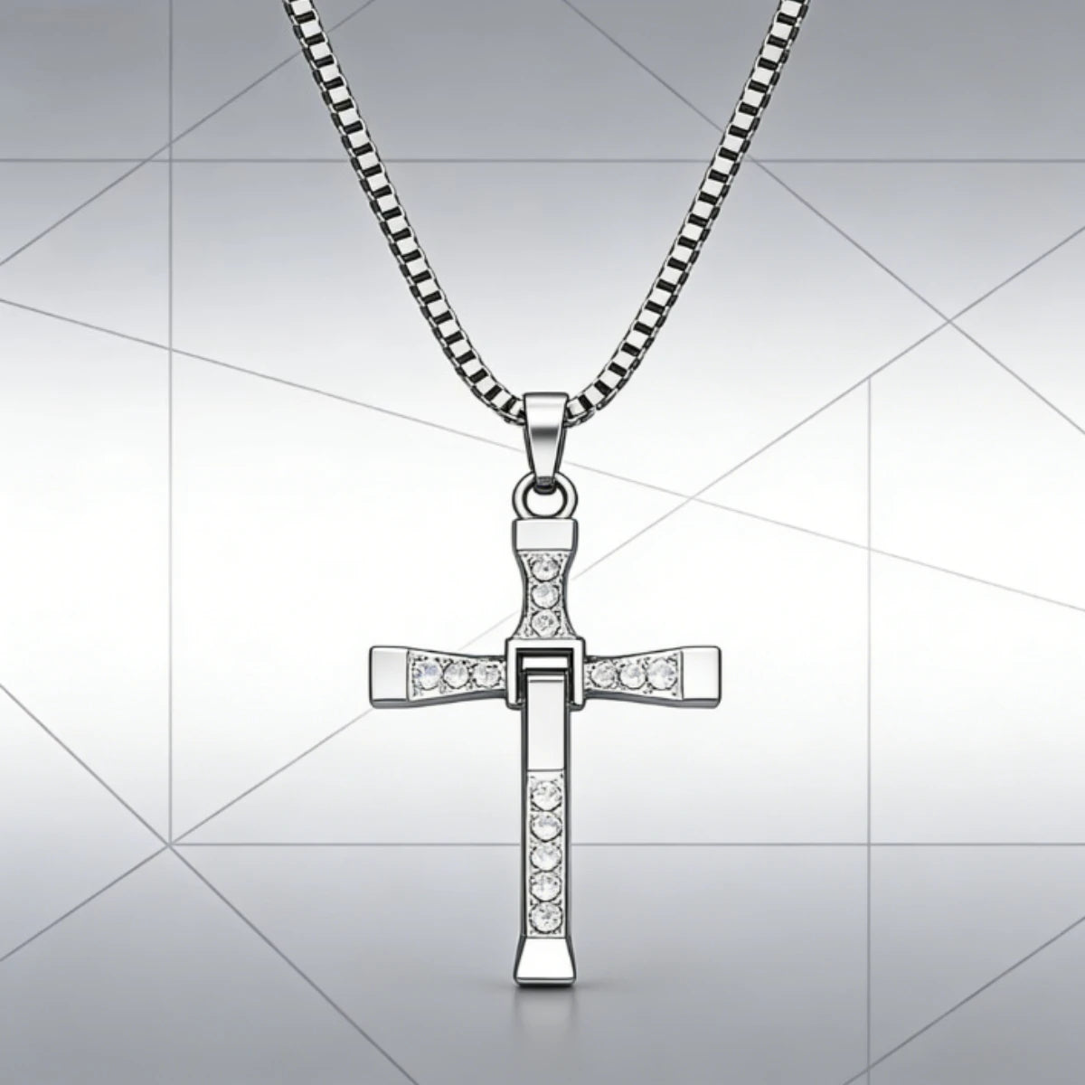 Religious Cross Necklace Iced Out Crystal Pendant Titanium Steel Cuban Chain Men's Trendy Jewelry