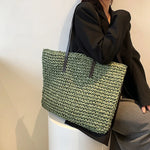 Women Handbag Summer Beach Bag Rattan Woven Handmade Knitted Straw Large Capacity.