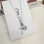 Cross Love Pendant Ice Blue Full Zirconia Necklace Fashion Jewelry High End Clavicle Chain