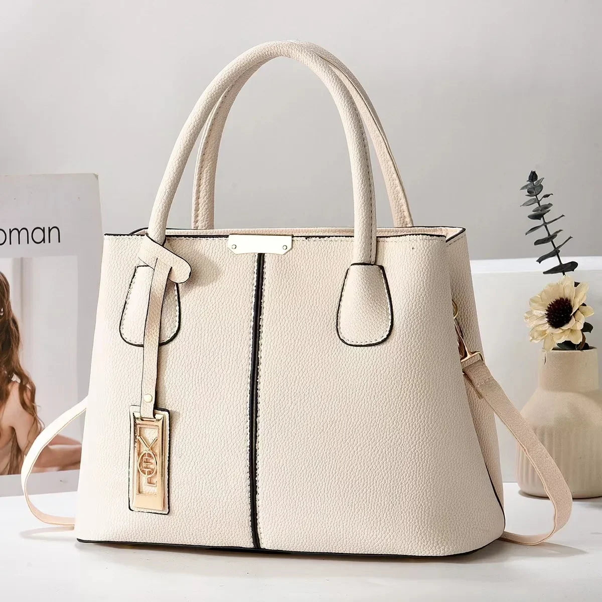 Simple Women's PU Leather Shoulder Bag Large Capacity Handbag.