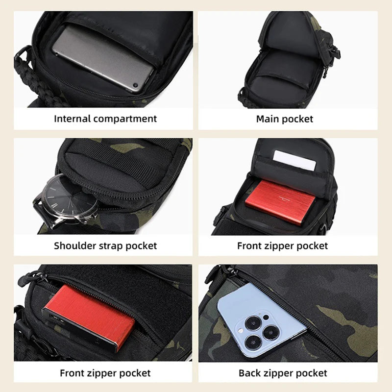 Men's Camping Chest Bag Tactical Sports Shoulder Outdoor Fanny Pack.
