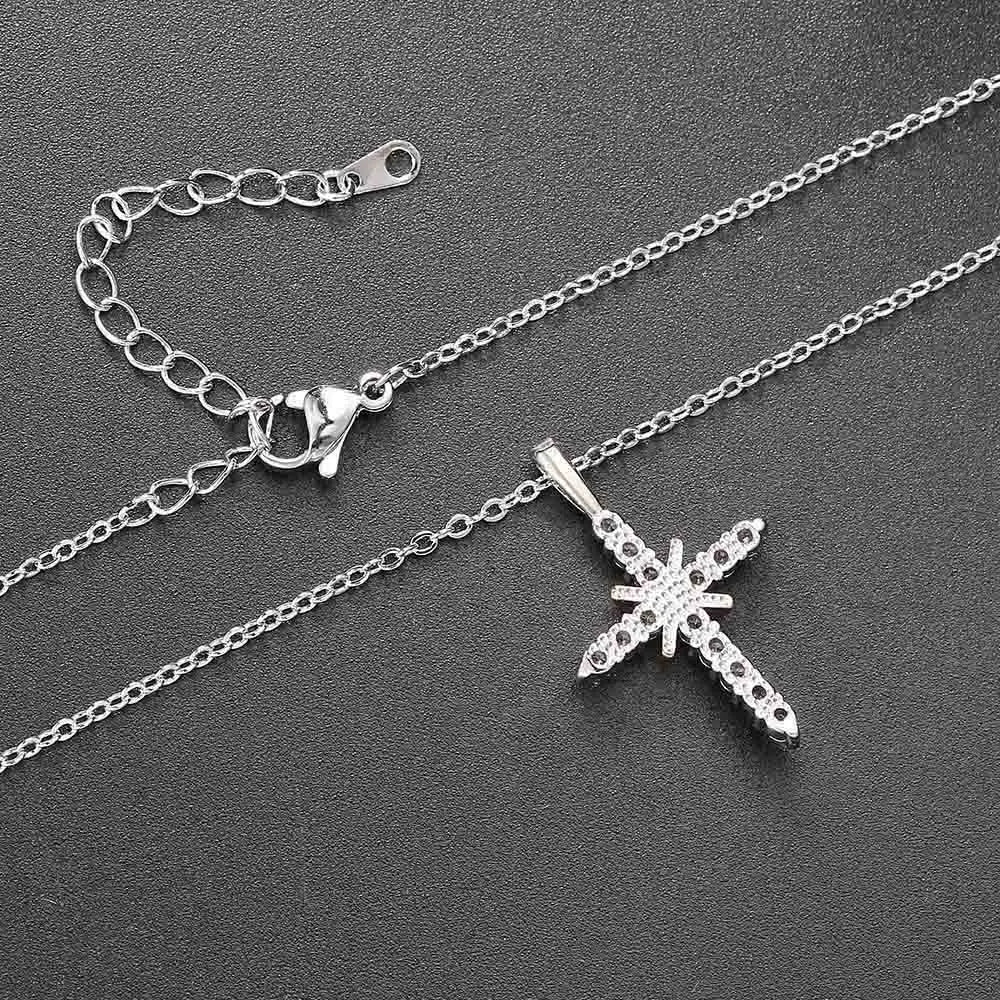 Cross Pendant Necklace For Women Iced Out Crystal Silver Plated Chain Collar Choker Necklace.