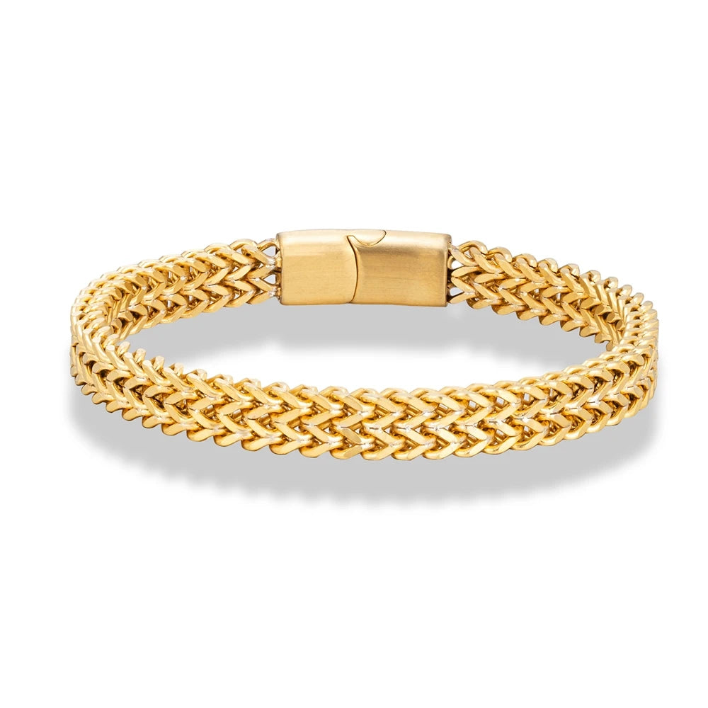 MKENDN 8MM Blue Stainless Steel Curb Chain Bracelet Men Women.