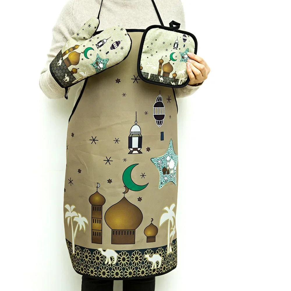 Ramadan Mubarak cooking baking apron pot holder Oven mitt Eid al-Fitr Muslim Islamic Kareem Suhoor Iftar kitchen decoration gift