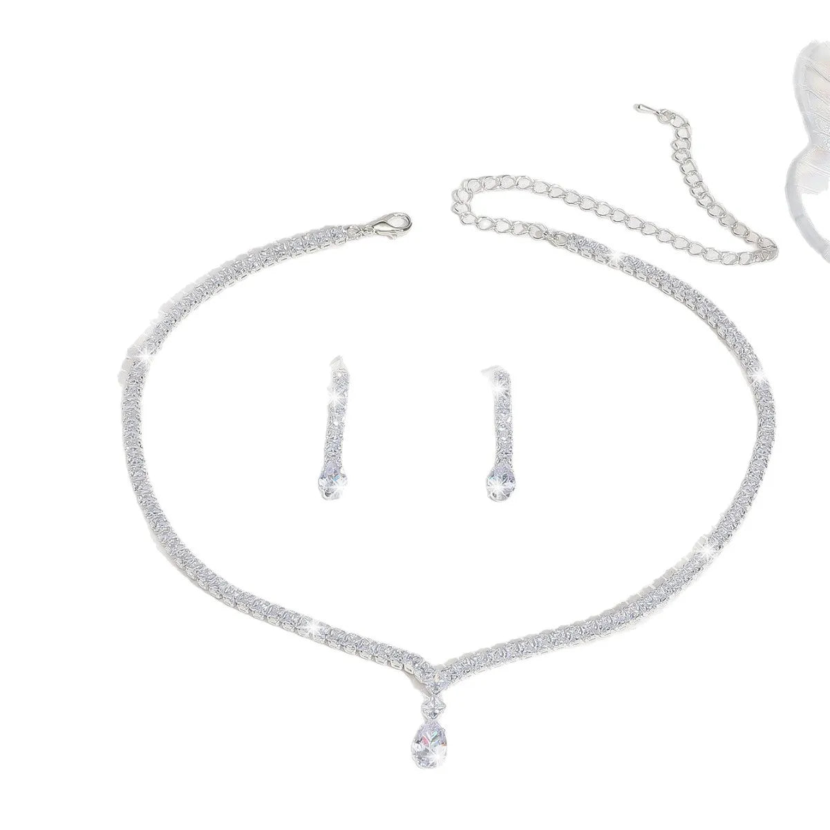 Cross-Border Jewelry, Women'S Fashion Water Drop Crystal Zircon Necklace Earrings Set