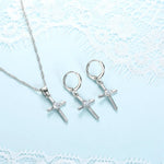 925 Sterling Silver Stamped Necklaces Earrings Cross Shape Classic Fashion Jewelry Set.