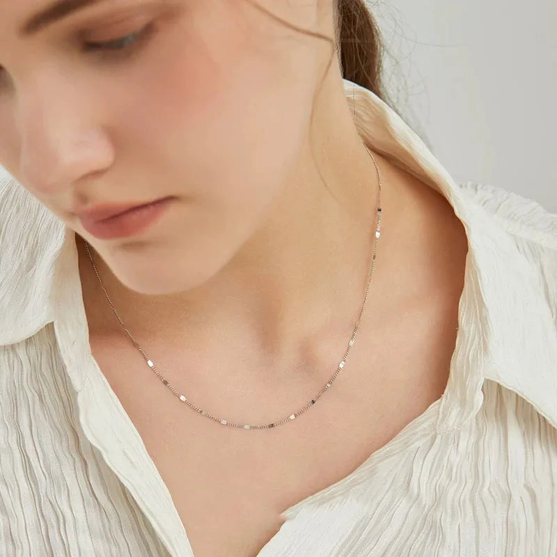 S925 Sterling Silver Necklaces For Women Simple Chain Fashion Minimalist Pendant Sparkling Birthday Gift