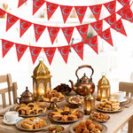 Ramadan Mubarak Banner Bunting Red Triangle Banner Garland with Lantern Moon Sign Eid Mubarak Festival Celebration Party