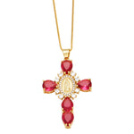 Jesus Cross Necklace for Women Men Retro Copper Zircon Colorful Cross Virgin Mary Pendants Jewelry