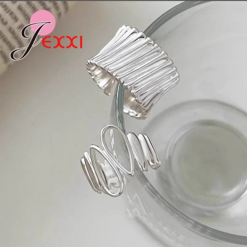 Rings for Women Couple 925 Sterling Silver Minimalist Handmade Simple Wide Interware Ring