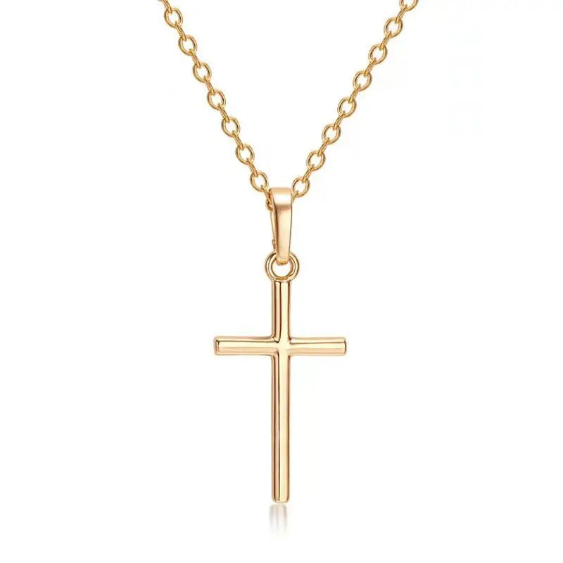Fashion Christian Jesus Cross Necklaces Silver Color Long Chain Simple Pendants For Women Men