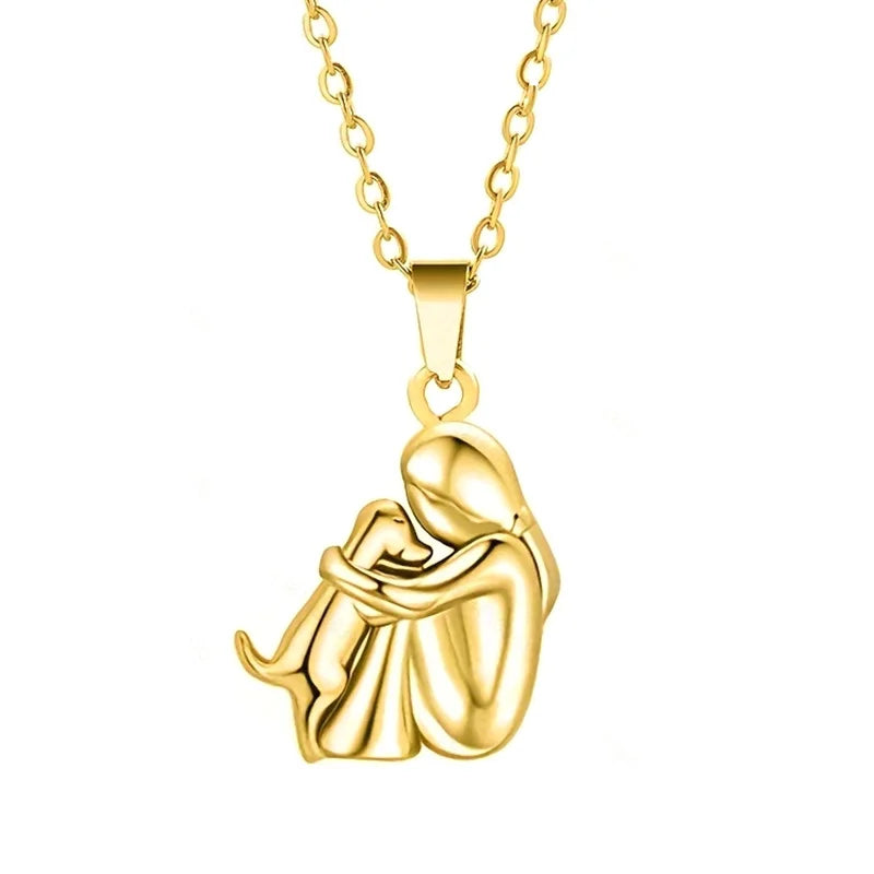 Fashion Women and Dog Necklace Cute Little Girl Puppy Pendants Animal Pet Jewelry