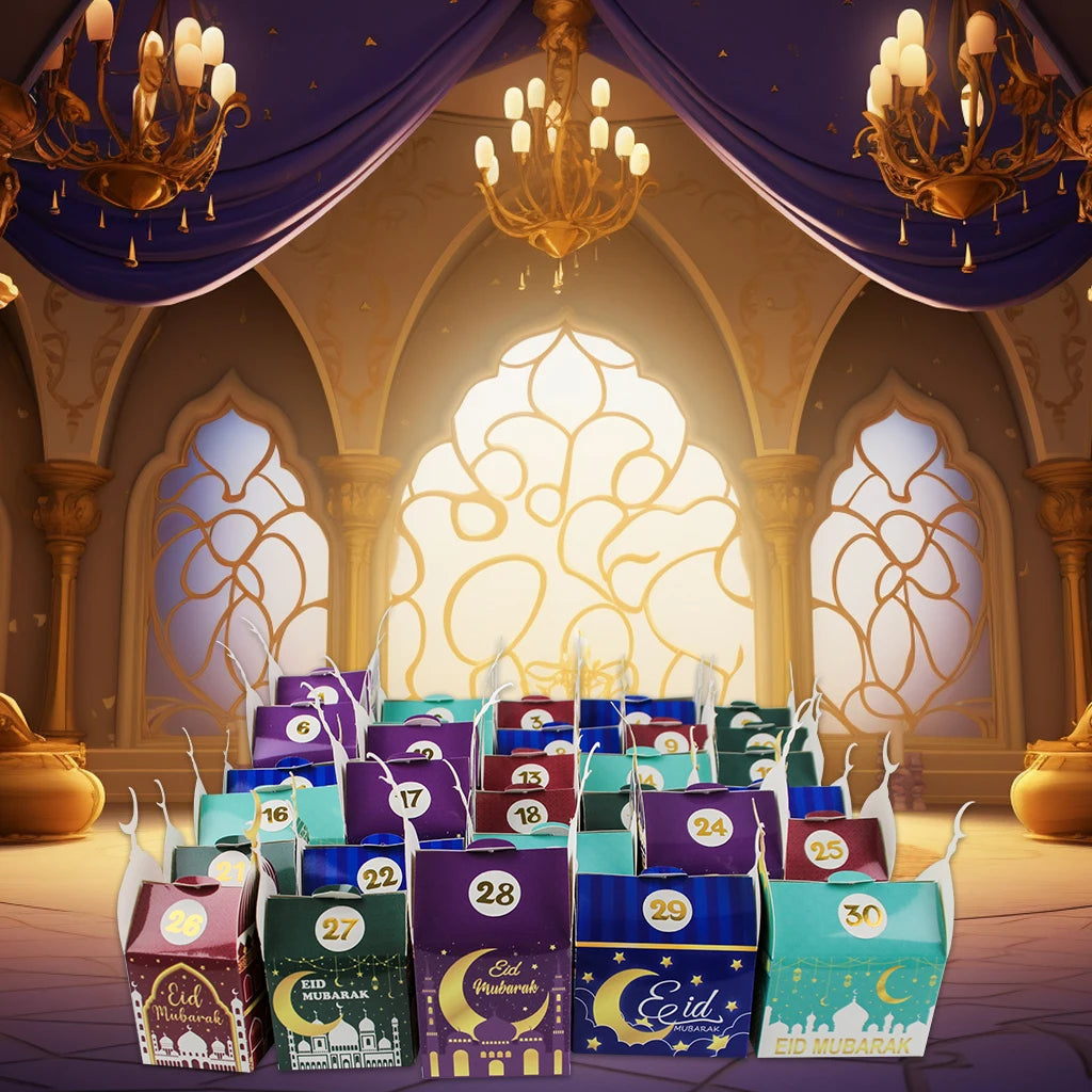 30PCS Ramdan Advent Calendar,30 Empty Boxes for 30 days, Eid Mubarak Coutdown Calendar Fillable Ramadan Gift Box