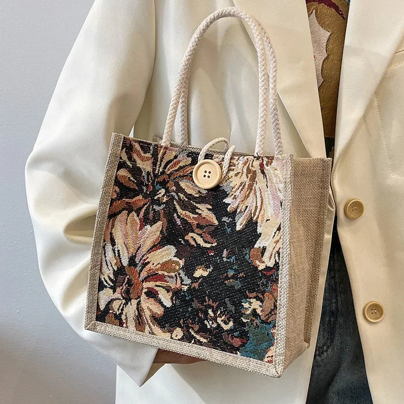 Women Ins Style Portable Hand Bag Linen Bag Students Handbags.